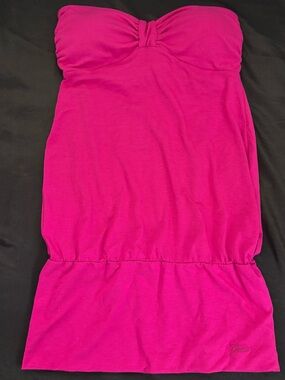 Guess Jeans Strapless Mini Dress Hot Pink Tube Ruched Bodycon Vintage M